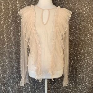 Free Press Light Pink Polka Dot Sheer Mesh Ruffled Top Boho Fairy Women's M